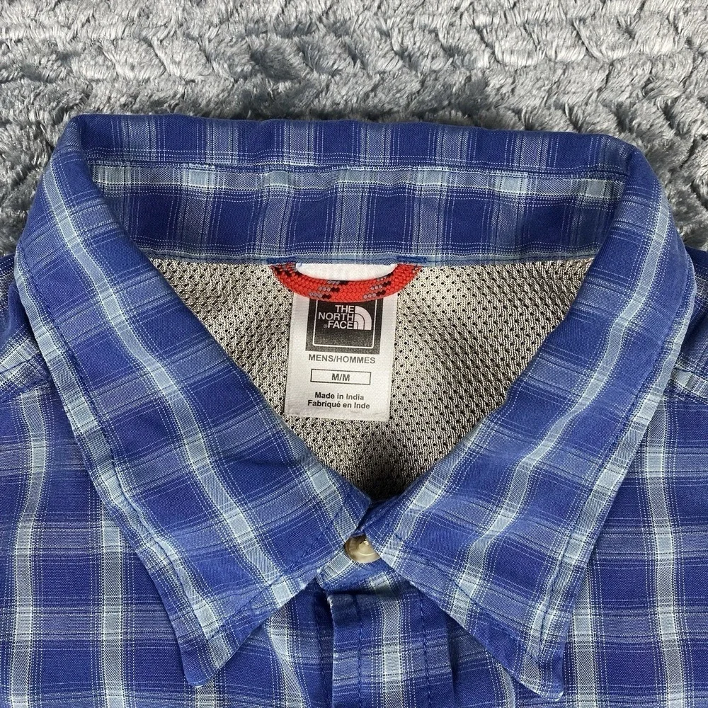 The North Face Shirt Mens M Blue Plaid Long Sleeve Button Up Vented Hiking